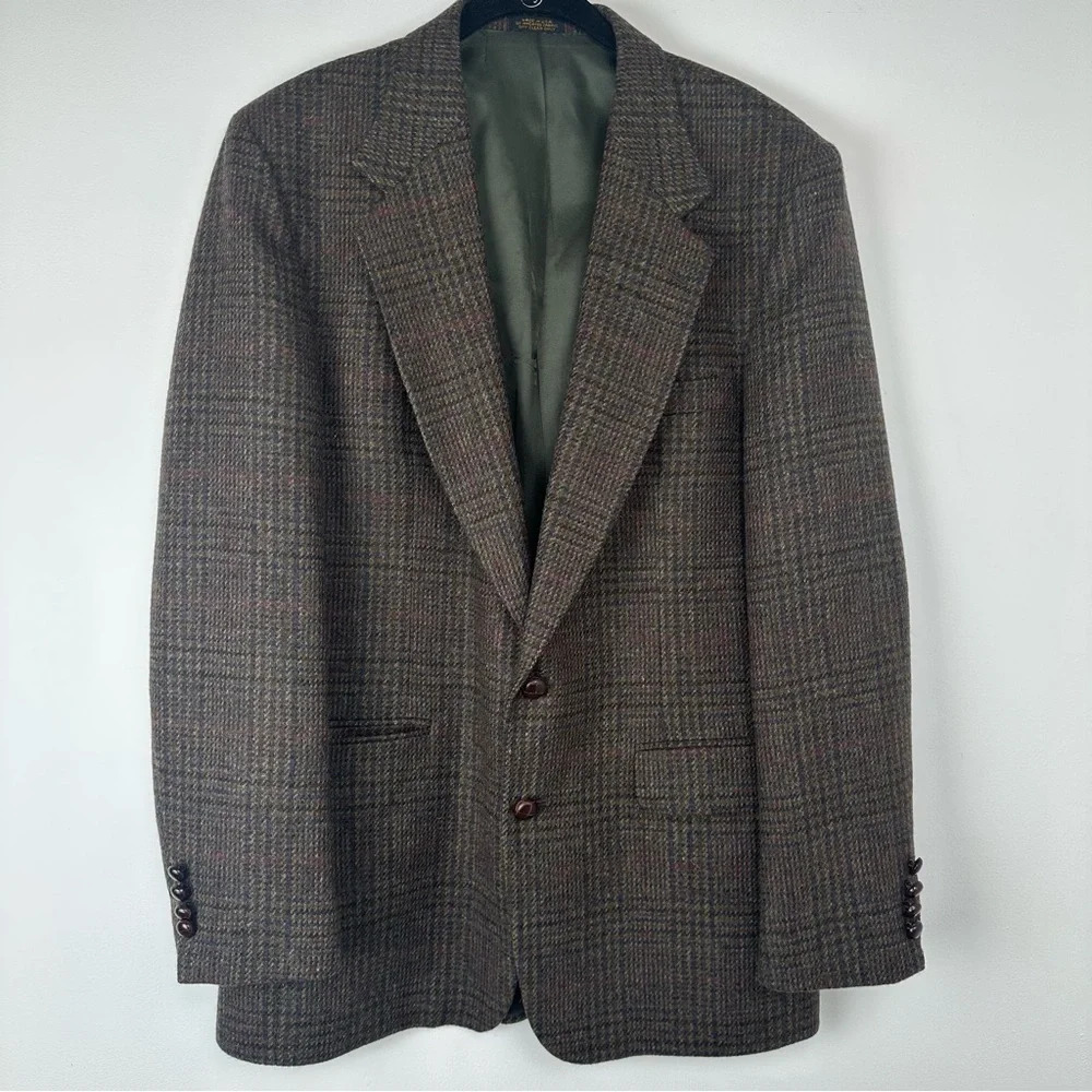 Robert Stock Classics Men’s Sport‎ Coat Size 42 Long Brown Plaid Tweed Old Money